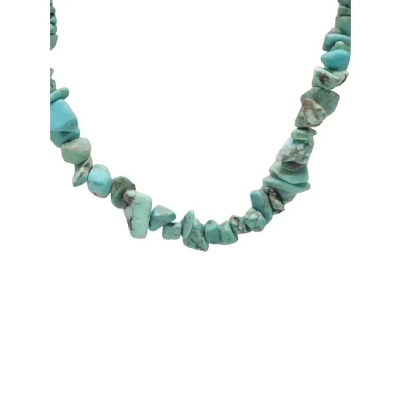 Blue Turquoise Chips Statement Long Necklace Earrings Set Silver Tone Vintage - Picture 4 of 8